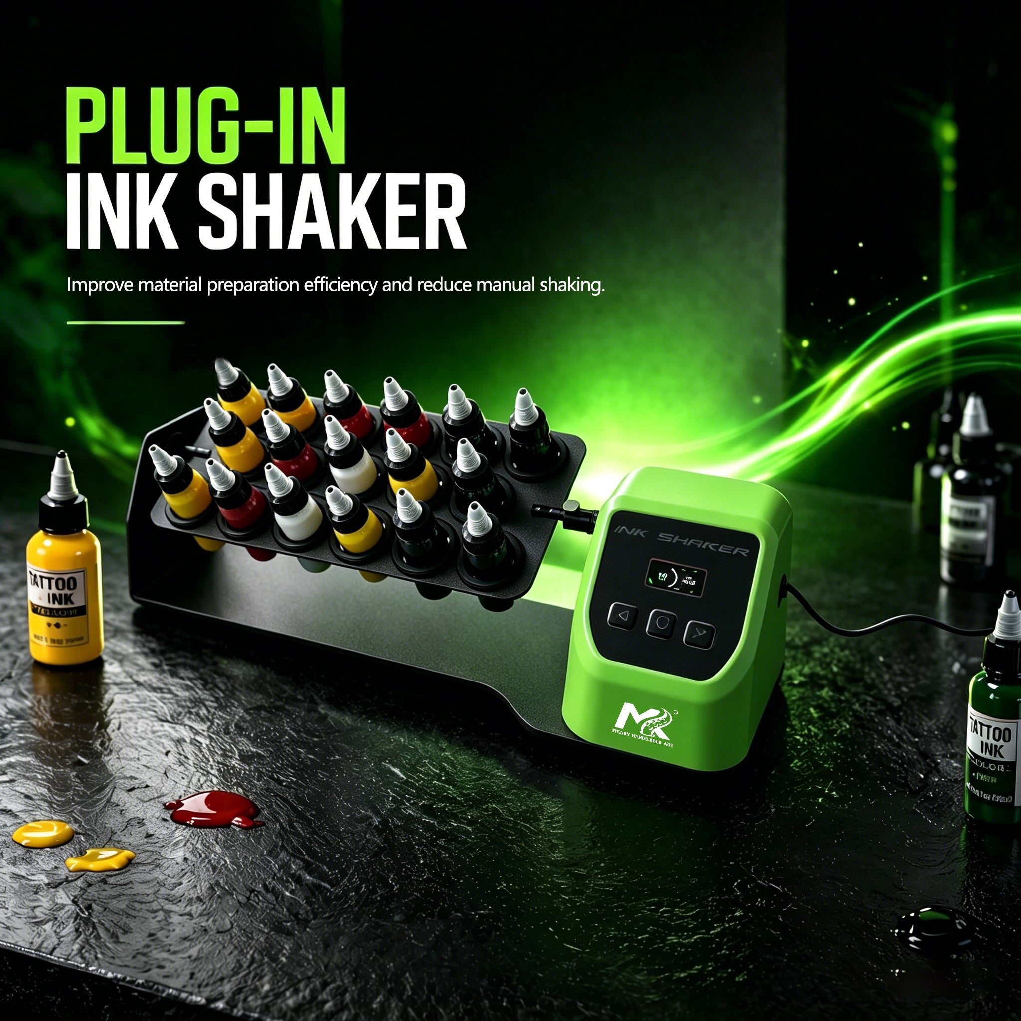 INKTAKO Tattoo Ink Shaker, 17-Slot Large Capacity Tattoo Ink Mixer Machine, Adjustable Speed & Timer, Even Pigment Mixing for 1 oz Ink Bottles, Professional Tattoo Studio Supply