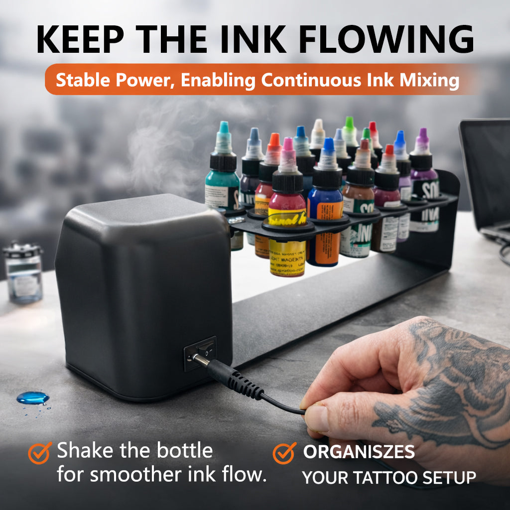 INKTAKO Tattoo Ink Shaker, 17-Slot Large Capacity Tattoo Ink Mixer Machine, Adjustable Speed & Timer, Even Pigment Mixing for 1 oz Ink Bottles, Professional Tattoo Studio Supply