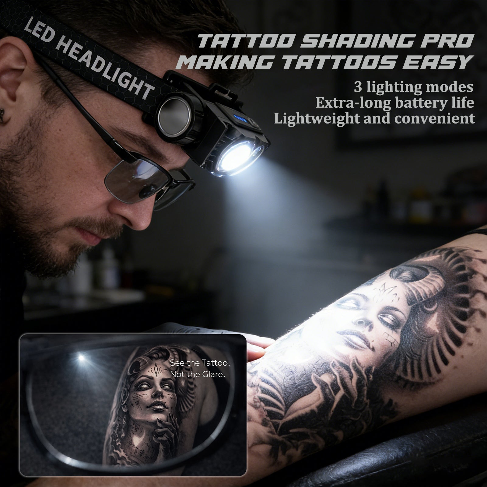 MK Anti-glare tattoo headlamp
