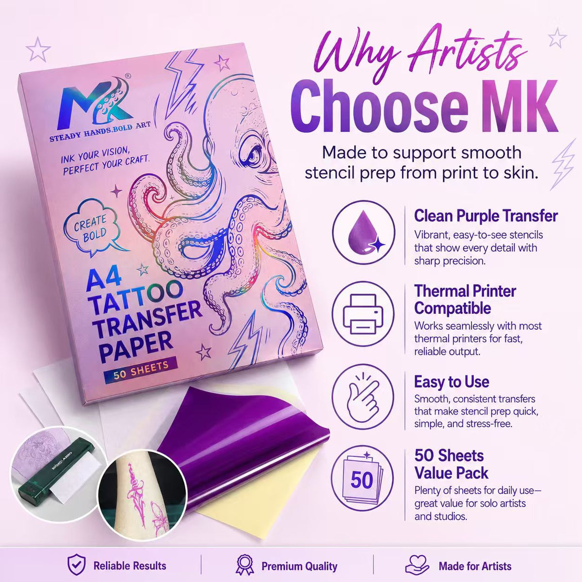 Premium Pink Tattoo Transfer Paper