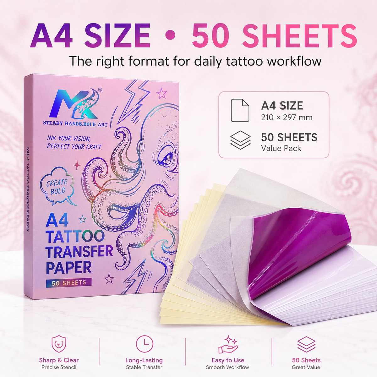 Premium Pink Tattoo Transfer Paper